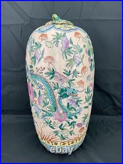 Antique Chinese Hand-painted Dragon Flower Porcelain Jar Jiaqing Period Marked