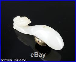 Antique Chinese Hetian White Jade Dragon Belt Hook Buckle Mid Qing 18th Century