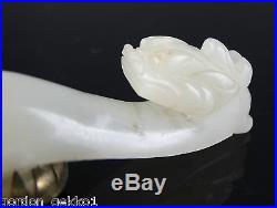Antique Chinese Hetian White Jade Dragon Belt Hook Buckle Mid Qing 18th Century