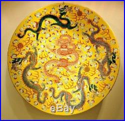 Antique Chinese Imperial yellow 5 claw Dragon Charger plate 18