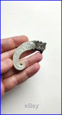Antique Chinese Jade Carved Archaic Dragon Huang Pendant RARE