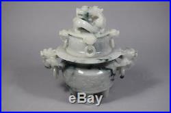 Antique Chinese Jade Jadeite Dragon Censer with cover