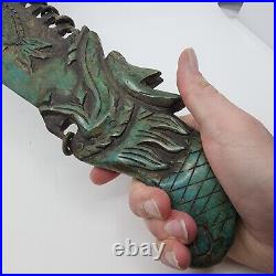 Antique Chinese Jade Knife Dragon Etched Huge Long Heavy 19