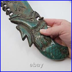 Antique Chinese Jade Knife Dragon Etched Huge Long Heavy 19