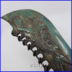 Antique Chinese Jade Knife Dragon Etched Huge Long Heavy 19