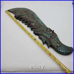 Antique Chinese Jade Knife Dragon Etched Huge Long Heavy 19