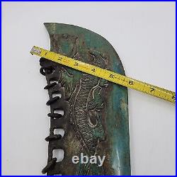 Antique Chinese Jade Knife Dragon Etched Huge Long Heavy 19