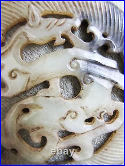 Antique Chinese Jade Shang Med Bi Huan Dragon Carving