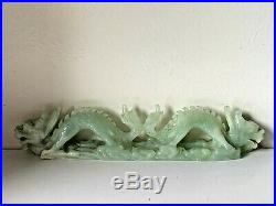 Antique Chinese Jade Stone Carved Dragon Pair Statue