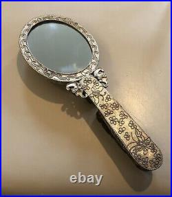 Antique Chinese Jade and Silver Carved Dragon Hand Mirror