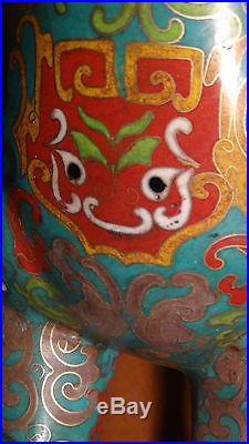 Antique Chinese Large Cloisonne Multicolor Enamel With Dragons Raindeer Statue