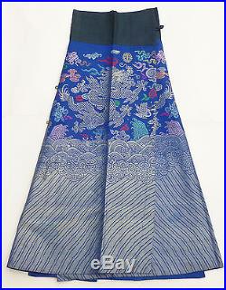 Antique Chinese Late Qing c1900 Silk Embroidered Skirt with Imperial Dragons