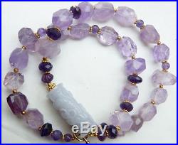 Antique Chinese Lavender Jade Dragon Bead Amethyst Necklace