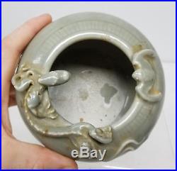 Antique Chinese Lonquan Style Celadon Qianlong Bowl Vase Chilong Dragon Bat