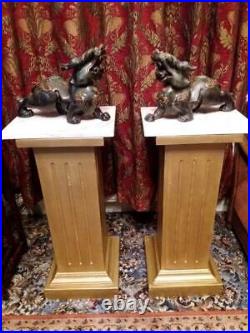 Antique Chinese Marble Dragons on Marble top Pedestals