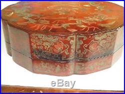 Antique Chinese Marriage Box Red Lacquer with Dragon Motif 15 D Desirable