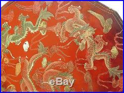 Antique Chinese Marriage Box Red Lacquer with Dragon Motif 15 D Desirable