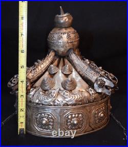 Antique Chinese Miao Ceremonial Wedding Headdress Bridal Tribal Crown with Dragons