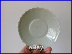 Antique Chinese Ming Green Celadon Porcelain Small Plate Dragon Pheonix