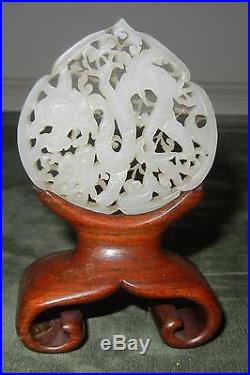 Antique Chinese Ming Plaque Dragon Carving Layered Openwork Wood Stand