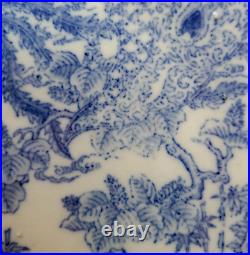 Antique Chinese Ming Style Octagonal Plate Blue White Porcelain Winged Dragon