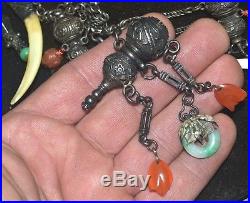 Antique Chinese Necklace Silver Jade Carved Gems Dragon Court Prayer 36105gr