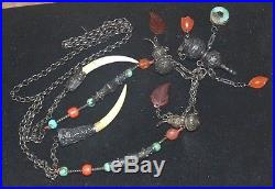 Antique Chinese Necklace Silver Jade Carved Gems Dragon Court Prayer 36105gr