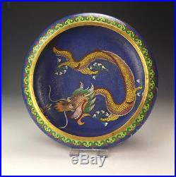 Antique Chinese Oriental Cloisonne Dragon & Fireball Decorated Bowl Lovely