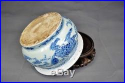 Antique Chinese Oriental Porcelain Blue & White Large Pot Incense Burner Dragon