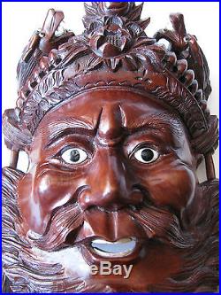 Antique Chinese Over-Door Carved Wood Head Bearded Man, POWERFULL, Dragons- RARE