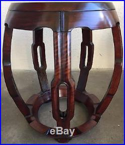 Antique Chinese Pair Of Hardwood Barrel Stools With Dragon Inlaid Top