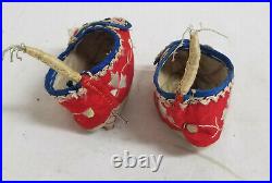 Antique Chinese Pair of Embroidered Silk Childs Baby Shoes Mouse Dragon