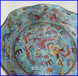 Antique Chinese Peking Canton Beijing Enamel Basin Dragon Signed Reign Mark Bowl
