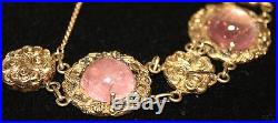 Antique Chinese Pink Tourmaline Dragon Design Marked Gilt Gold Bracelet Vintage