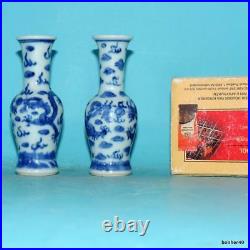 Antique Chinese Porcelain Blue White Dragon Vases Guangxu Stamp Kuang Shu Mark