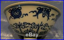 Antique Chinese Porcelain Blue White Stem Cup Five Claw Dragon Under Glaze MING