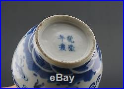 Antique Chinese Porcelain Blue and White Dragon Bottle Vase QIANLONG Mark 19thC