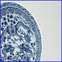 Antique Chinese Porcelain Blue and White Dragon Plate 19th C Perfect! Top! 37 cm