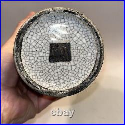 Antique Chinese Porcelain Crackle Finish Dragon Vase Signed 10.5 Tall