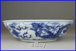 Antique Chinese Porcelain Dish Cup Bowl Blue White Dragon Guangxu Mark Qing 19th