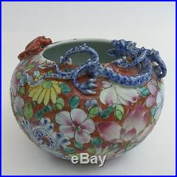 Antique Chinese Porcelain Dragon Bat Bowl Vase Floral Hand Painted