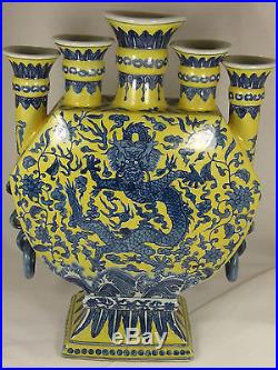 Antique Chinese Porcelain Gauranteed Guangxu Dragon Vase Large Candle Holder