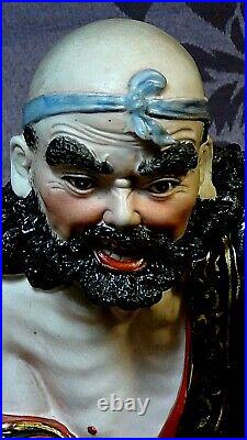 Antique Chinese Porcelain Painted Immortal In Black Kimono&dragon Statue, Marked