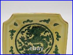 Antique Chinese Porcelain Plate China Green Dragon Yellow Octagonal Shape
