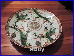 Antique Chinese Porcelain Plate Famille Vert Dragon Wucai Kangxi Taste 19th c