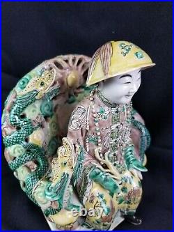Antique Chinese Porcelain Republic Seated Man With Dragons