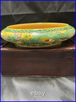 Antique Chinese Qing Biscuit Porcelain Polychrome Dragon Brush Washer