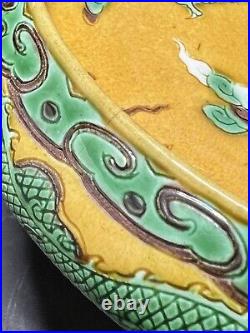 Antique Chinese Qing Biscuit Porcelain Polychrome Dragon Brush Washer