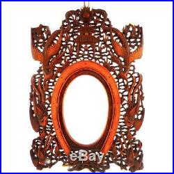 Antique Chinese Qing Carved Sandalwood Wooden Photo Frame Dragons Pheonix Bats