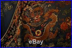 Antique Chinese Qing Dynasty 1736-1795 Blue Silk Ground Kesi Dragon Robe Jifu